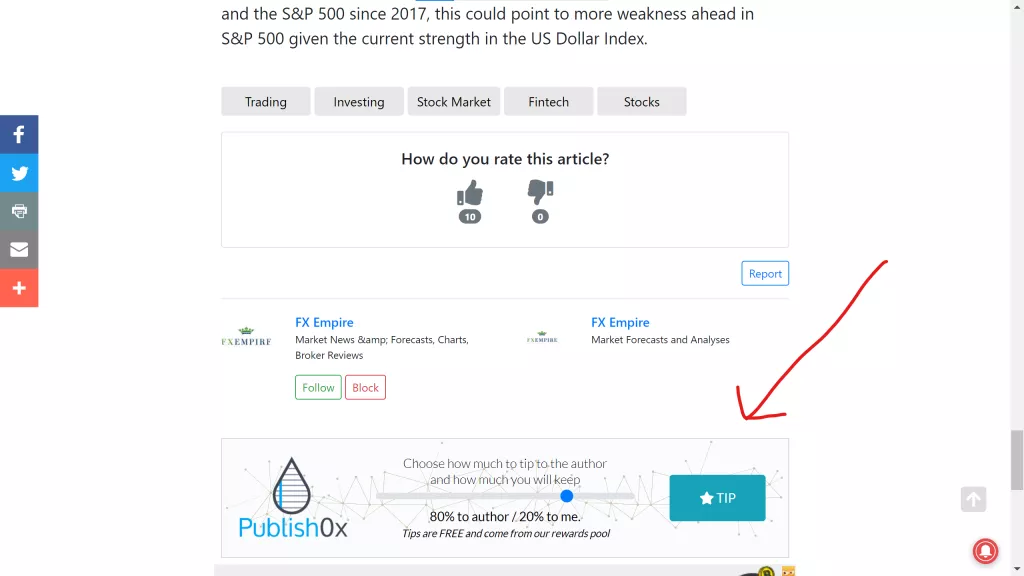 Capture d'écran "TIP sur Publish0x"