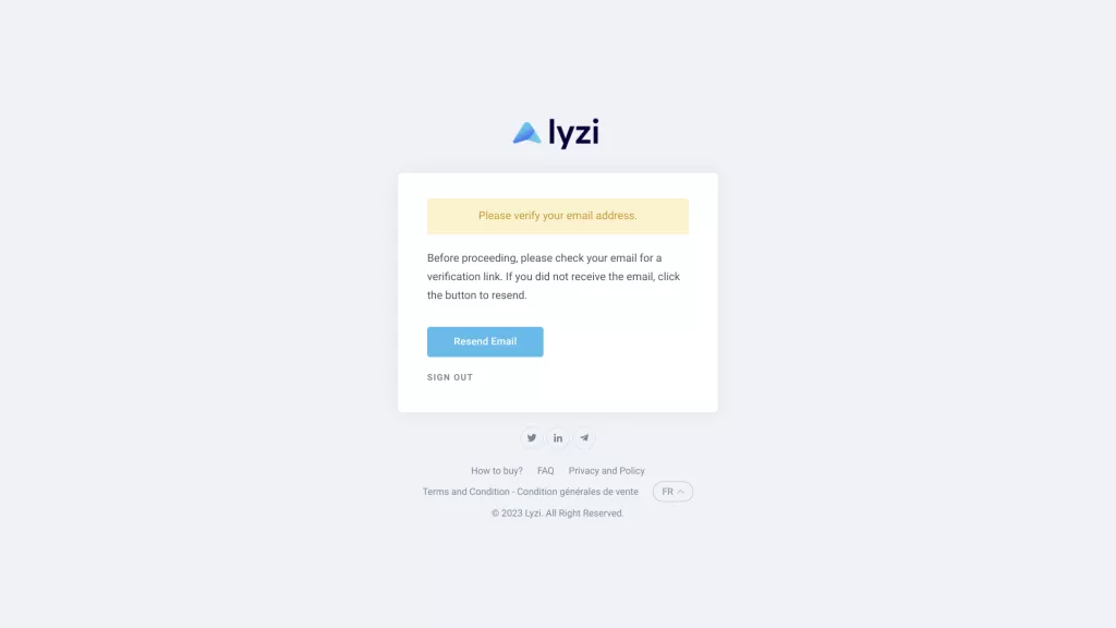 Confirmation de l'adresse email pour participer à l'ICO du projet Lyzi pour acheter la cryptomonnaie $LYZI