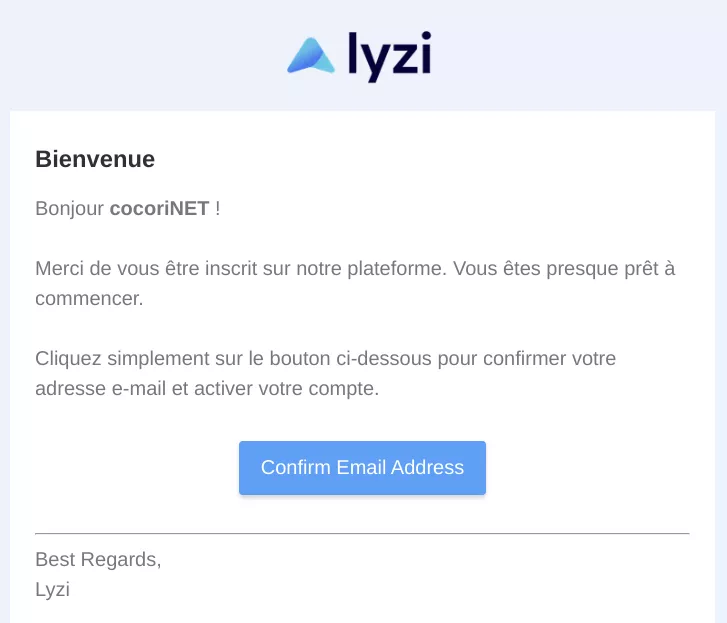 Email de confirmation ICO crypto Lyzi