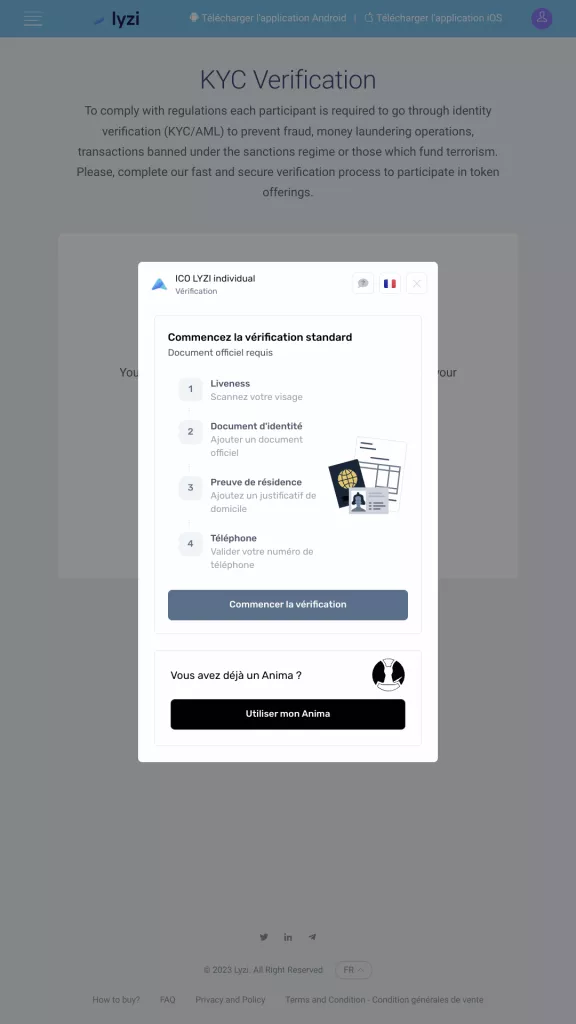 Vérification d'identité pour acheter des jetons $LYZI