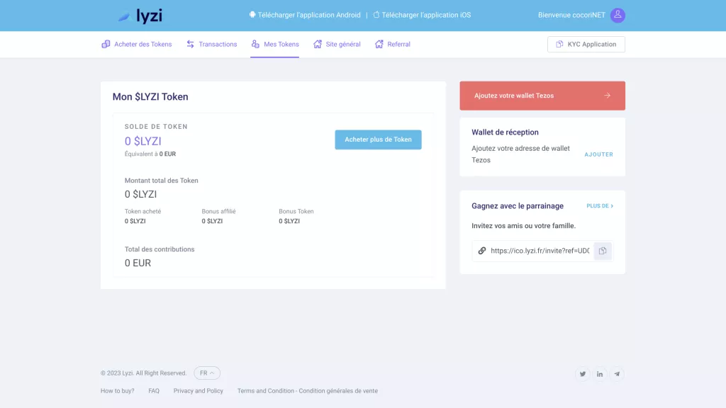 Ajouter l'adresse Tezos $XTZ pour recevoir les token de l'ICO Lyzi