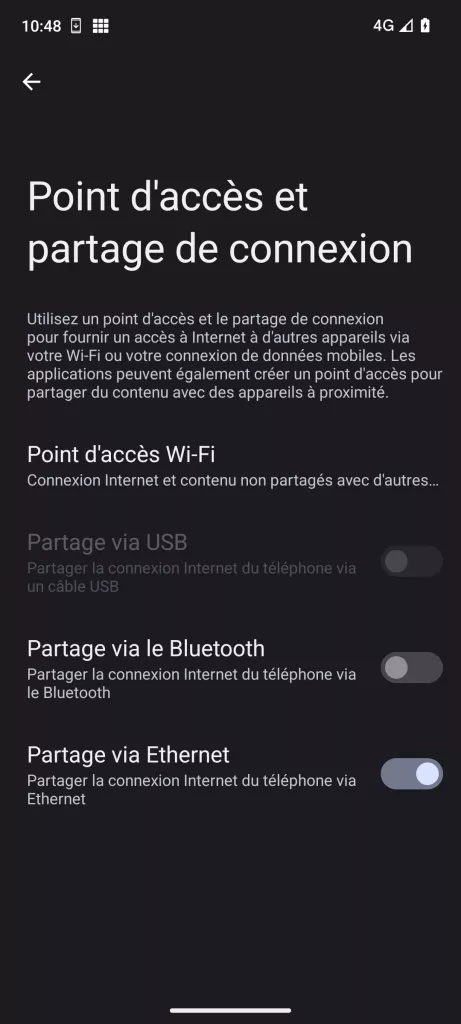 Activer le partage de connexion