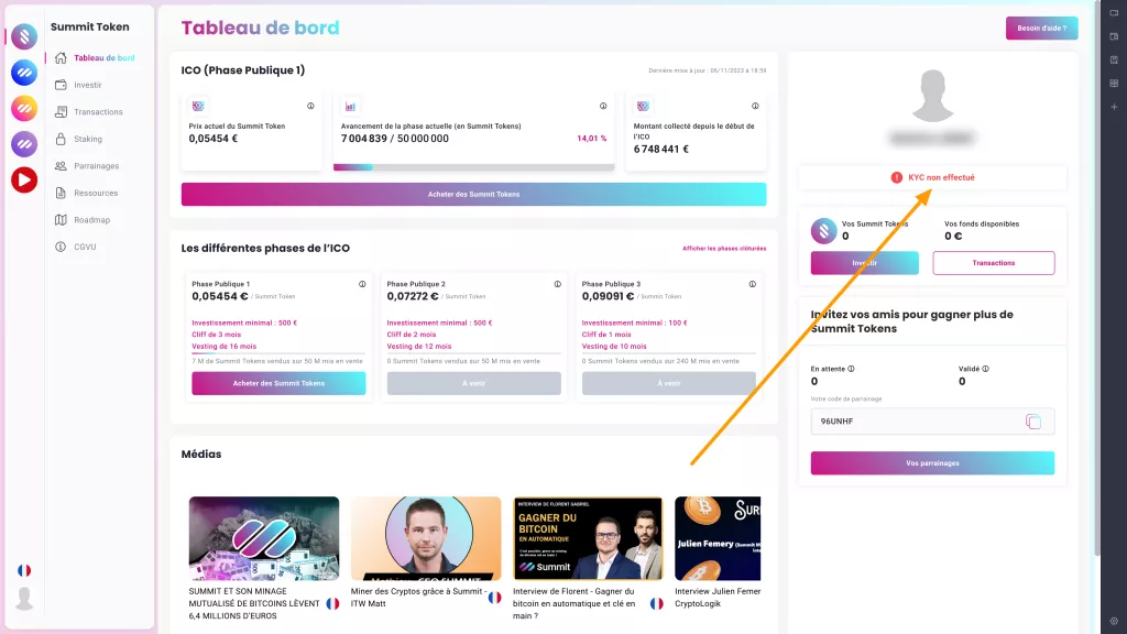 Tableau de bord ICO Summit