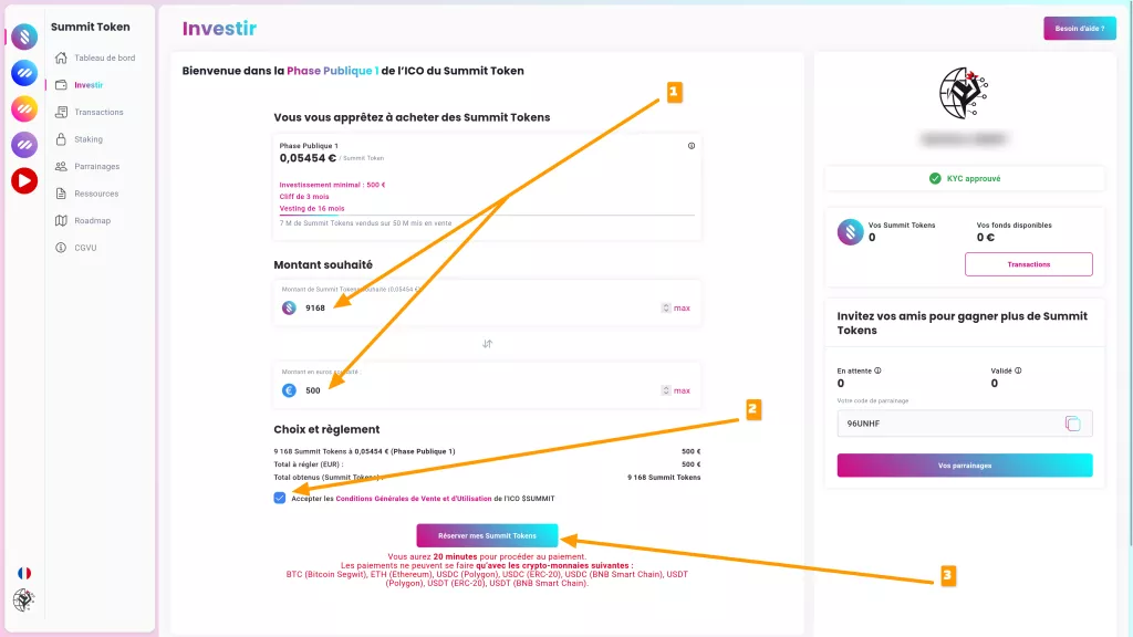 Acheter des jetons $SUMMIT à l'ICO